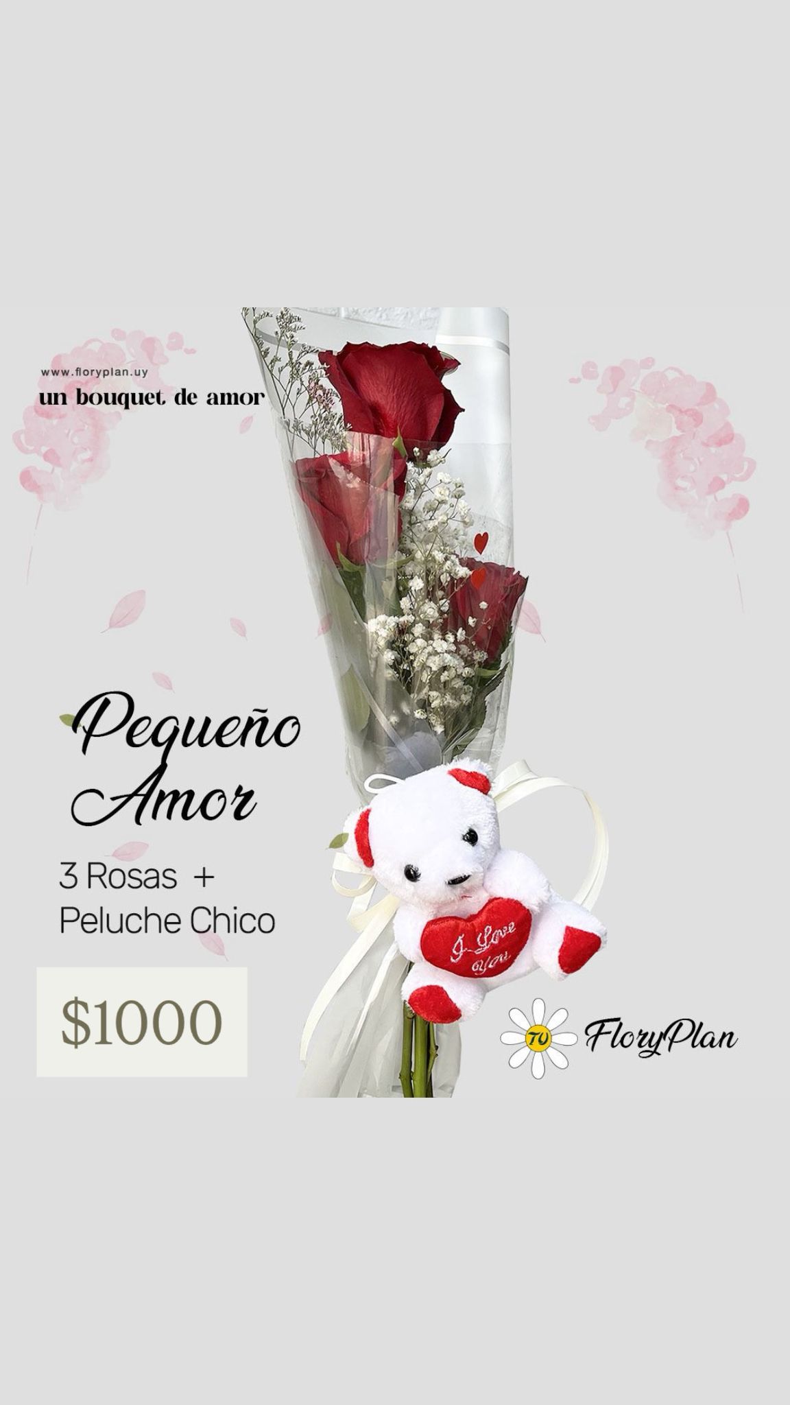 TRES ROSAS + PELUCHE